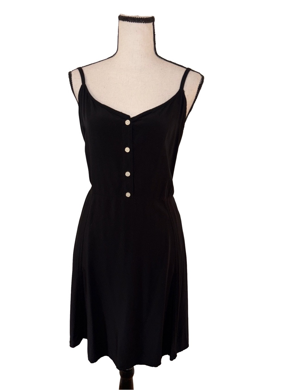 Gap Black Rayon Cami Mini Dress XL Button Front Shirred Back